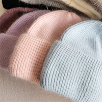 Rabbit Fur czapki miękki ciepły, puszysty czapka zimowa dla kobiet Angora czapka z dzianiny Skullies czapki kobieta Bonnet kobieta czapka robiona na drutach 5
